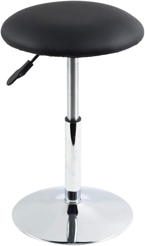 FURWOO Short Round Spa Stool Height Adjustable Swivel Bench for Bedroom Living Room Black PU Leather
