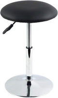 FURWOO Short Round Spa Stool Height Adjustable Swivel Bench for Bedroom Living Room Black PU Leather