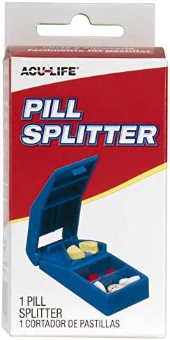 Acu-Life Pill Splitter with Storage, Stainless Steel Blade, Sturdy, Easy to Use, Accurate, Safely Cuts in Half Small, Tiny and Large Pills, Tablets, Vitamins, for Seniors, Pets, Blue, BPA Free