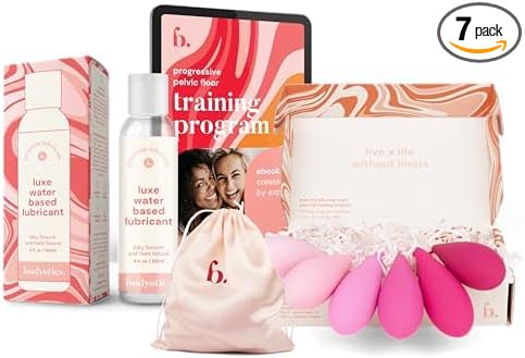 Bodyotics Pelvic Floor Muscle Trainer and Lube Bundle - Silicone Pelvic Floor Trainer and Weights for Women (Set of 6) Silicone-Friendly Water-Based Lube for Women and Couples