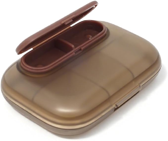 Small Travel Pill Case, Portable Brown Pill Box with Removable Magnetic Mini Pod, Lightproof Moistureproof Pill Dispenser, Compact Medication & Vitamin Organizer