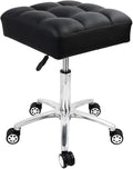Rolling Stools Square Seat Thick PU Leather 360° Swivel Stool with Wheels Hydraulic Lift Height Adjustable Stool Chair for Home Kitchen Drafting Lab Office Salon Massage Stool（Black）