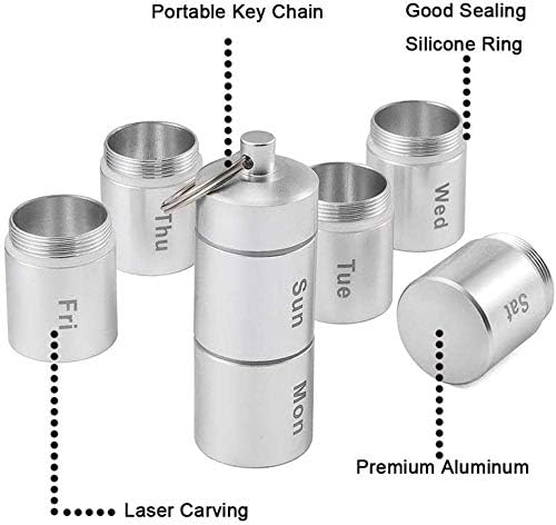 Metal Pill Box 7 Day,Aluminum Alloy Organizer Pill Case,Travel Pill Box Small Container,Waterproof Emergency Medicine Case,7 Stackable Compartments of Mini Pill Box for Outdoor,Adventure,Camping