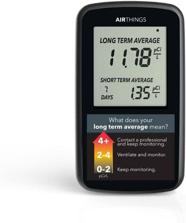 Airthings Battery-Operated Lightweight Digital Home Radon Detector with LCD Display for Continuous and Long-Term Monitoring