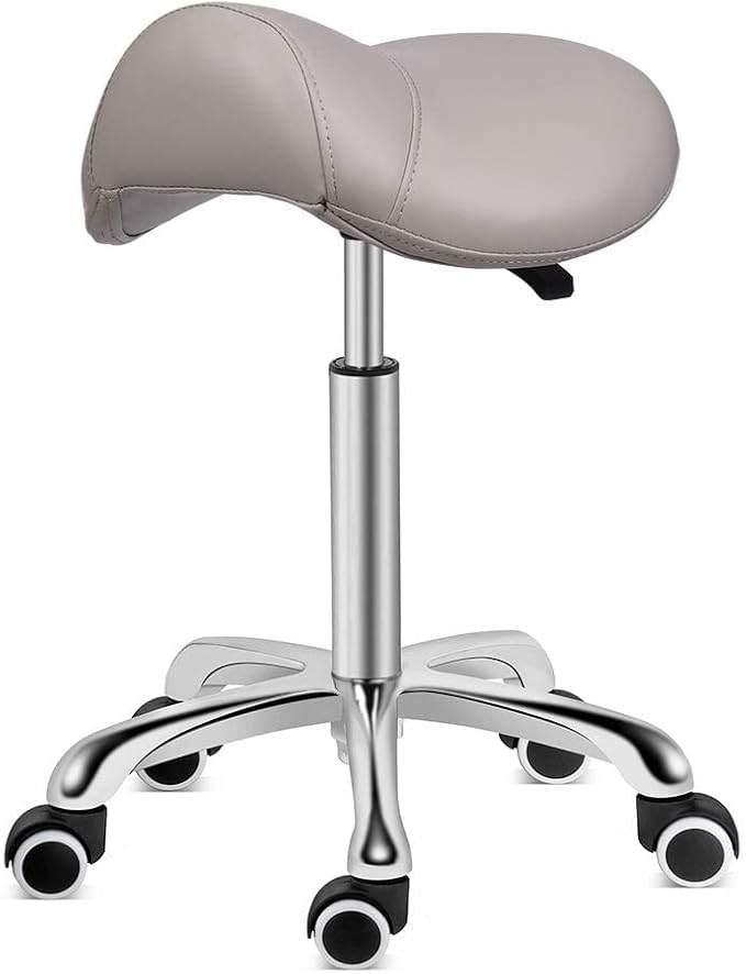 Kaleurrier Saddle Stool Rolling Swivel Height Adjustable with Wheels,Heavy Duty Saddle Chair,Ergonomic Stool Chair for Hair Salon Lab Clinic Dental Massage Home Office Kitchen (Grey, Without Back)
