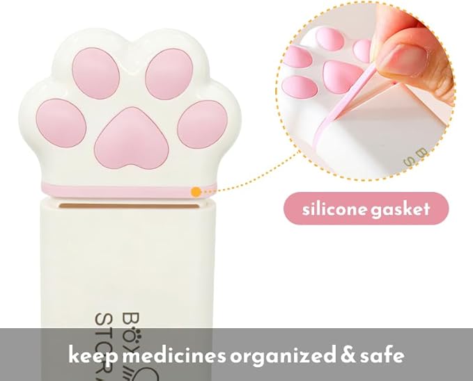 Cute Cat Paw Travel Pill Organizer, Small Pill Case Fits in Purse or Pocket, Compact Slim Pill Holder, Stylish 3 Compartments Moistureproof Vitamin Box (Grey)