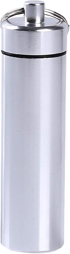 Silver Small Portable Pill Box Keychain, Aluminium Alloy Mini Pill Organizer Case Container for Purse,Waterproof Metal Pill Holder Medicine Bottle for Outdoor Camping Travel Pill Box