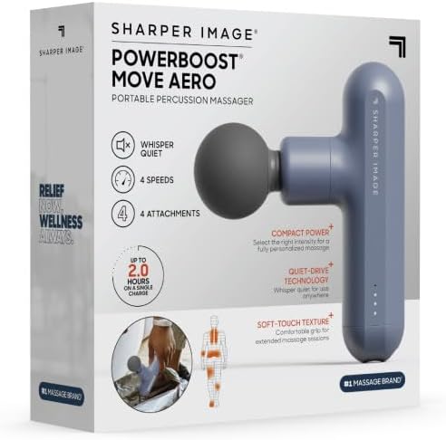 Sharper Image Powerboost Move Aero [New 2026 Version] Mini Deep Tissue Percussion Massage Gun| Muscle Recovery & Pain Relief Massage Tool| Full Body Back & Shoulder Massager| Gift for Men Women