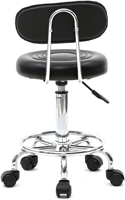 Round Rolling Bar Stool PU Leather with Wheels and Foot Rest, Height Adjustable Task Work Drafting Chair with Back for Salon Spa Tattoo Facial Medical Office Chairs (Black-with Back)