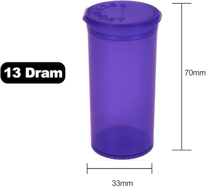 Multi-Use Airtight Empty Pill Bottles with Hinged Lids, 13 Dram Plastic Bottle Organizer for Supplements, Vitamins & Medicines, 12 Pack (Violet Transparent)