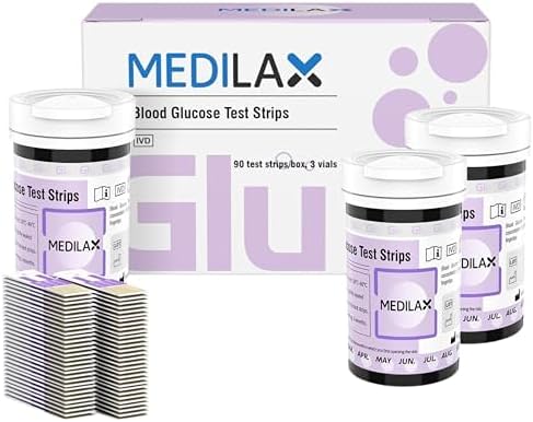 Medilax Blood Glucose Test Strips - 3 * 90 Count Only Compatible with Medilax Meter, 3 Boxes, 90 Test Strips Per Pack