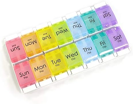 Renoir Weekly 7-Day AM/PM Push Button Pill Organizer Planner- Arthritis Friendly