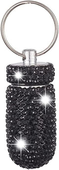 Pill Holder Keychain, Medicine Holder Pill Container Keychain Mini Size Waterproof and Light Weight Portable Pill Bottle Case, Bling Aluminum Key Chain for Outdoor Camping Traveling (Black)