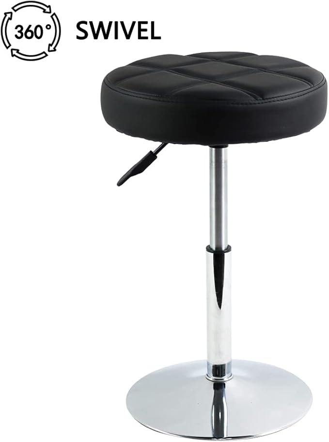 FURWOO Short Round PU Leather Shop Stool - Padded Stool for Salon,SPA,Manicure and Vanity - Small Black