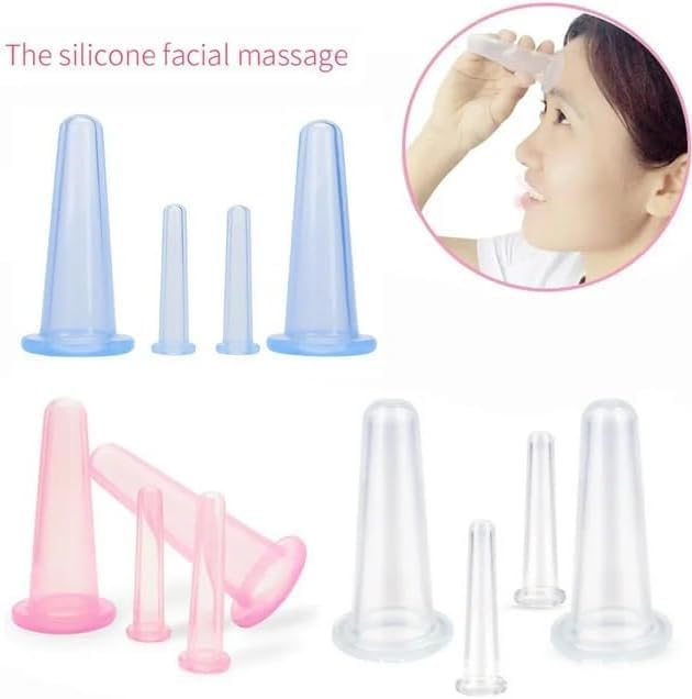 4Pcs Blue Facial Cupping Therapy Set Anti Cellulite Silicone Vacuum Cupping Cups for Face and Eye Cupping Massage (2 Small + 2 Large)，Massage Tools