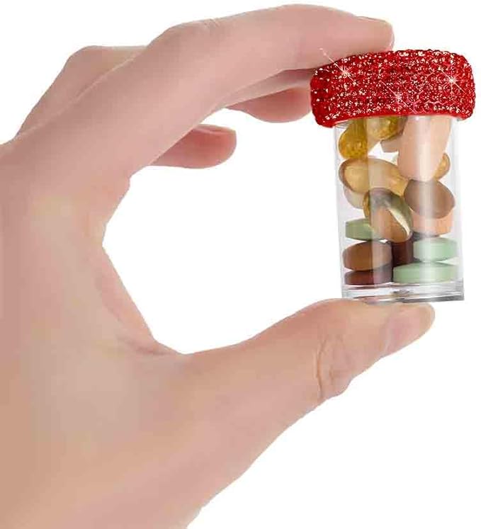 Bling Diamond Portable Waterproof Pill Case Medicine Dispenser Bottle Storage for Outdoor Camping Travel (Red)