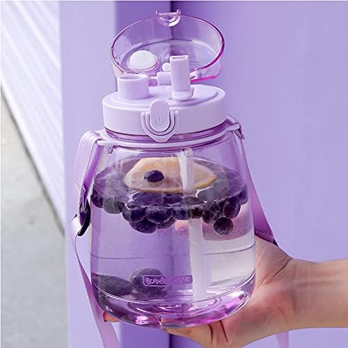 Kawaii Water Bottle with Straw 45oz with Two Ways to Dinking Modern Cute Water Jug With Strap for Women/Teen Girl/School, Purple