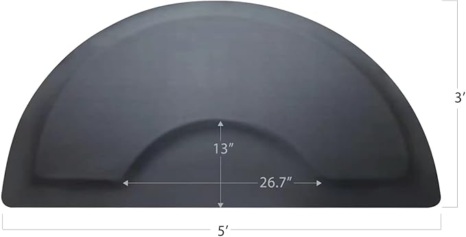 Salon Chair Anti-Fatigue Floor Mat for Barber Shop - 3'x5' Black Semi Circle for Hair Stylist - 1/2" Thick Standing Mat