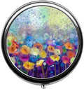 Watercolor Painting Flowers Cute Pill Box/Pill case-Round Pill Box/case- Three-Compartment Pill Box/Pill case …