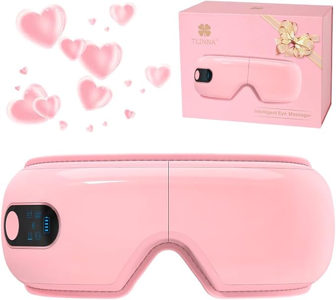 Eye Massager with Airbag Kneading,Constant Temperature Hot Compress, Multi-Frequency Vibration and Bluetooth Music (Blush Pink, Large)