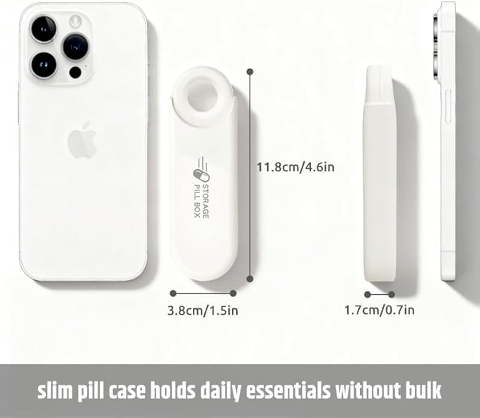 Slim Travel Pill Organizer, Small Daily Pill Case, Compact Portable Pill Holder, 3 Compartments Daily Vitamin Box (Grey)