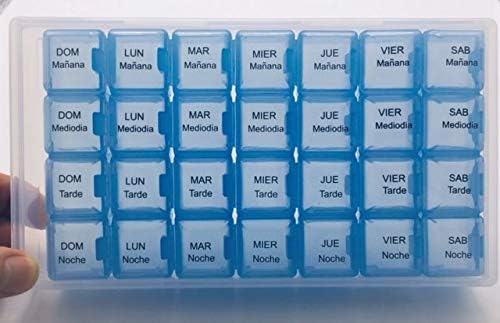 Spanish 7 Day Four Times a Day Weekly Pill Planner Organizer - Large Compartment Pill Boxes Store medications for Entire Week. Cuatro veces al día Durante UNA semana.