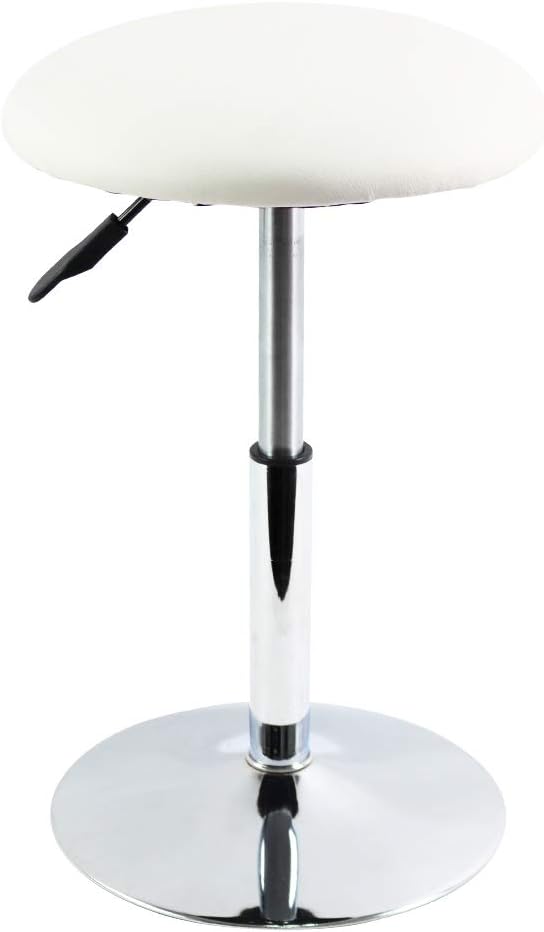 FURWOO Round Vanity Chair Height Adjustable Mini Bar Stool for Salon Spa Small White PU Leather