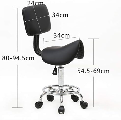 Modern Rolling Saddle Seat Stool Chair,PU Leather Swivel Adjustable Rolling Stools,Ergonomic Swivel Salon Spa Barstools,Office Drafting Chairs,with Wheels,for Home, Kitchen, Medical, Lab (Black)