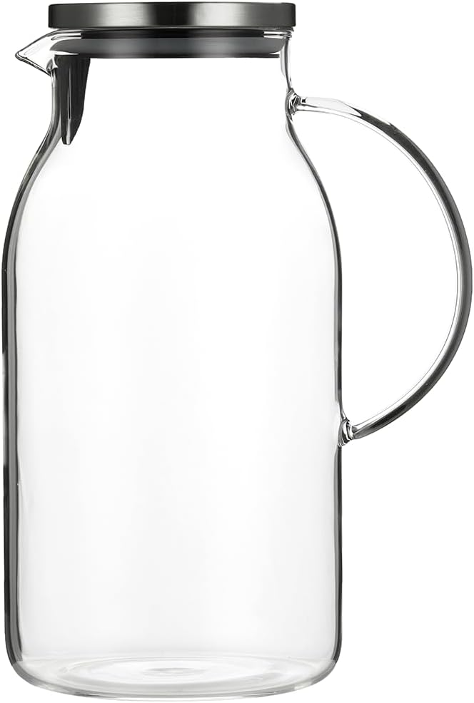 Karafu 100 Ounces/3 Liter Glass Pitcher with Lid, Wide Mouth Heat Resistant Water Jug for Hot/Cold Water, Ice tea and Juice Beverage