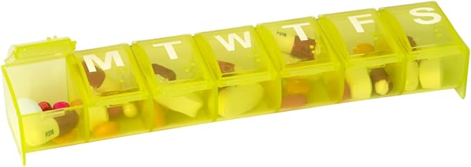 Acu-Life Weekly (7-Day) Pill Case, Medicine Planner, Vitamin Organizer Box, Large Compartments, Convenient and Easy to Use, Color May Vary, BPA Free