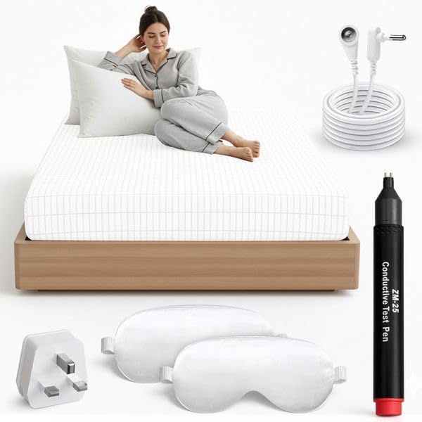 Grounding Sheet (Organic Cotton with Silver Fibres), Deep Sleep, Recovery & Sleep Optimisation, Grounded Bed Sheet for Natural Sleep Therapy, Breathable Fitted Sheet, Deep Pocket, Queen, White