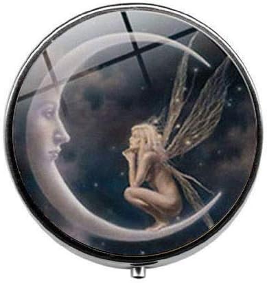 Lijuan Women's Fairy On Moon Pill Box, Candy Box Vintage Charm Jewelry Glass Photo Jewelry, 3-Compartment