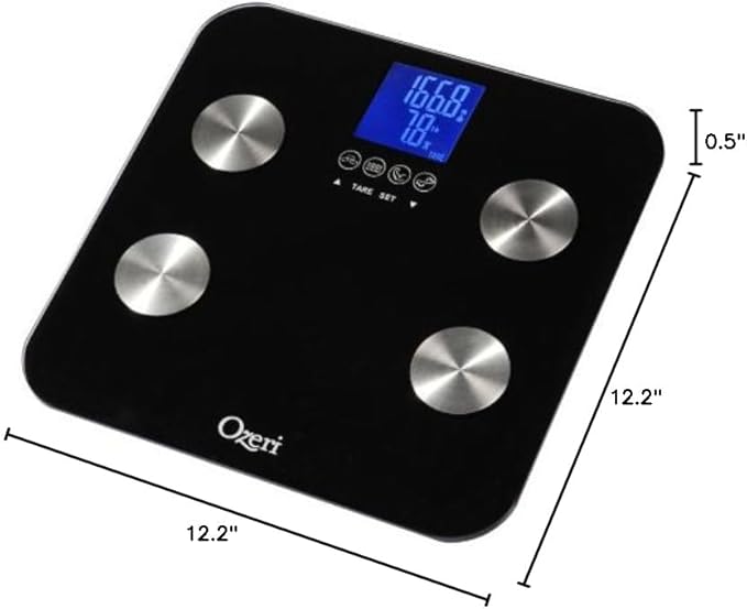 Ozeri Touch 440 lbs Total Body Weight Scale (Body Fat, Muscle, Bone, Weight & Hydration), Auto Recognition Bath Scale with Infant Tare
