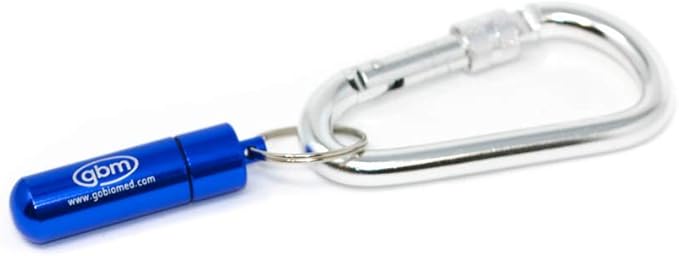 GBM Med Secure Pill Keychain with Locking Carabiner (Blue)