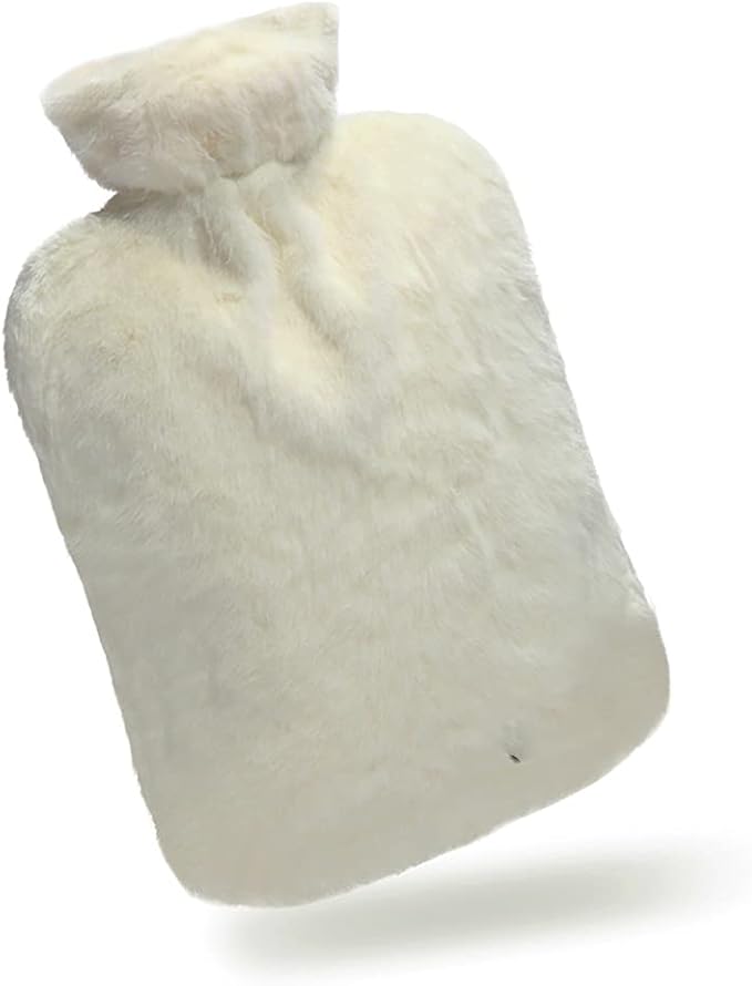 BICAREE Hot Water Bottle with Cover, 2L PVC Hot Water Bag for Neck, Shoulder Pain and Hand Feet Warmer, Menstrual Cramps, Hot Compress and Cold Therapy(Lily White)