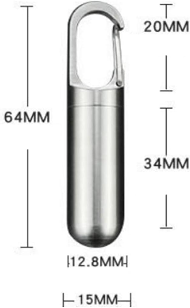 Keenso Pill Box Keychain,Stainless Steel Waterproof Pill Organizer for Outdoor Travel (S)