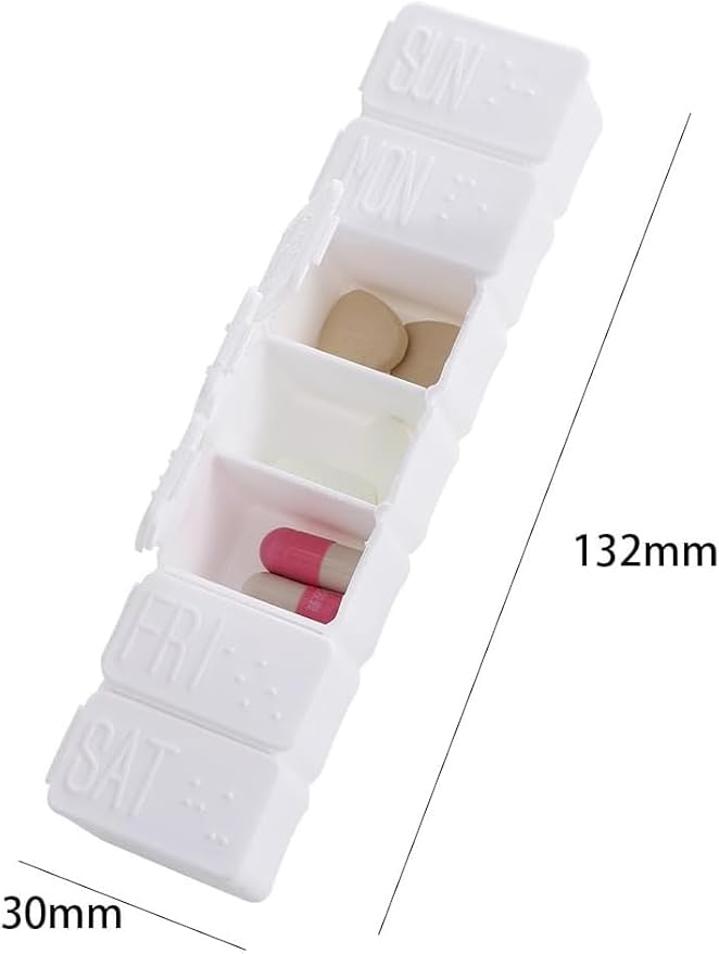 White Weekly Pill Organizers, 7 Days Travel Pill Case with Braille Weekly Medicine Container Organizer Dispenser for Fish Oils, Vitamin, Calcium Tablets Personal Pill Organizers