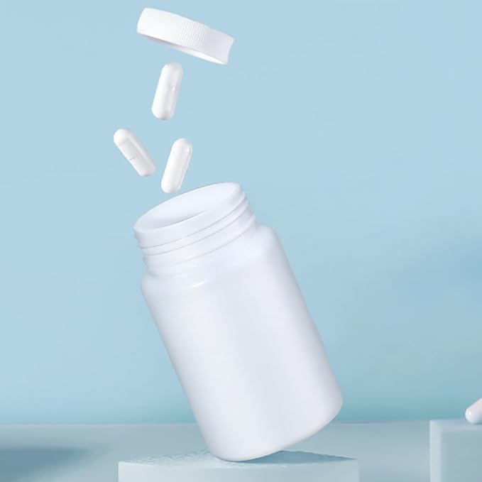 2 Pcs 200ml White Plastic Pill Bottles Empty Medicine Storage Containers Portable Vitamin Tablet Case Refillable Solid Powder Dispenser Holder with Screw Cap