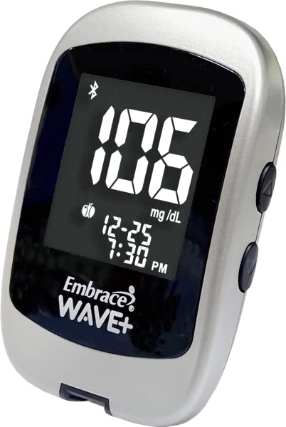 Embrace WAVE+ Bluetooth Diabetes Testing Kit – Embrace WAVE+ Blood Glucose Meter, 50 Blood Test Strips, 1 Lancing Device, 30 Gauge Lancets-50 Count and 1 Carrying Case | Health2Sync App | iOS & Android Compatible