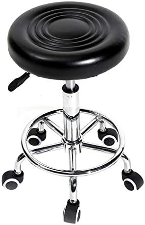 PU Leather Round Rolling Stool with Foot Rest Swivel Height Adjustment Medical Spa Drafting Salon Tattoo Work Office Massage Stools Task Chair,Seat Height:18.9”-22.83”/Weight Capacity:220lb (Black)