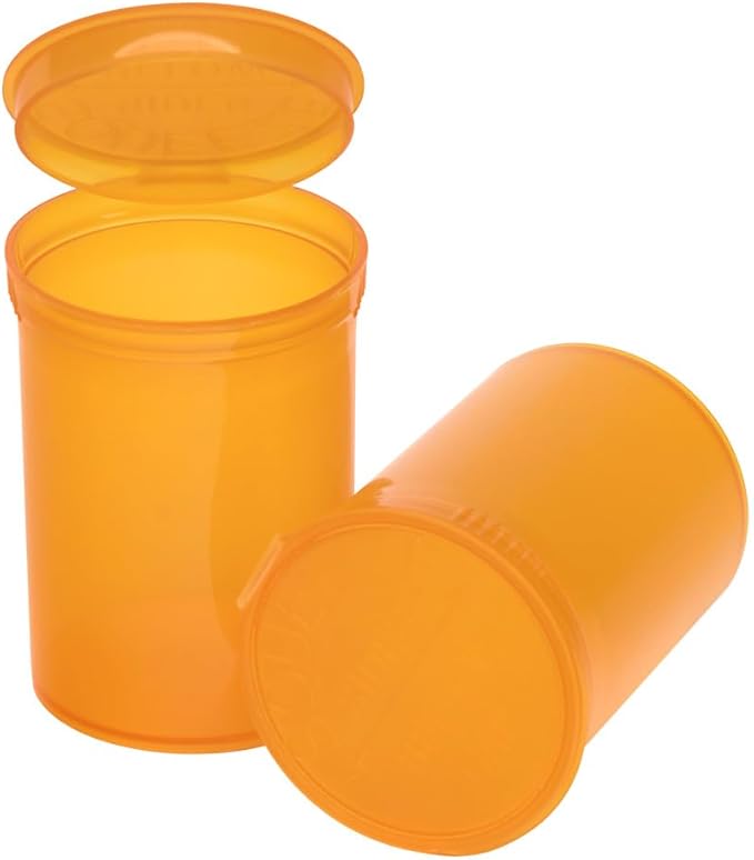 Multi-Use Airtight Empty Pill Bottles with Hinged Lids, 30 Dram Plastic Bottle Organizer for Supplements, Vitamins & Medicines, 12 Pack (Amber Translucent)