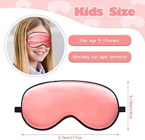 Sintege 4 Pcs Silk Eye Mask for Sleeping Kids Soft Eye Cover with Adjustable Strap Blindfold for Kids Boys Girls Christmas Travel Gift Nap Shade Blocking Light(Green, Pink, Violet, Red)