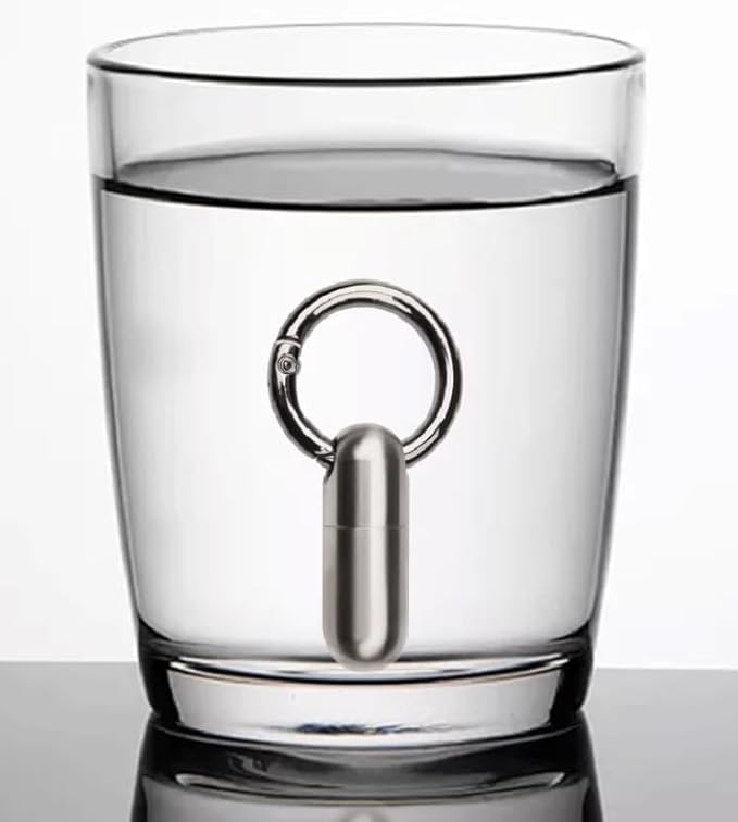 Titanium Keychain Pill Holder Mini Daily Pill Box Pendant Container Waterproof Metal Case Bottle Portable Organizer (Ti 2 with Ring)