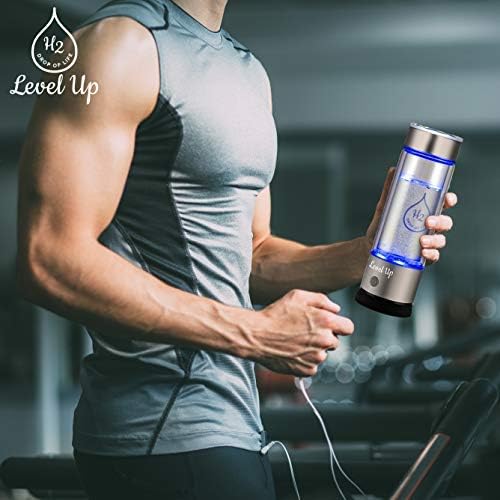 LevelUpWay 2025 Hydrogen Water Bottle Generator – New Technology Glass with SPE PEM Ionic Membrane – High Borosilicate Glass – 13 Ounce (Crystal Silver)