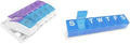 Ezy Dose 7-Day AM/PM and Weekly Pill Organizers with Push Buttons, Rounded Bottoms, Translucent Lids, Blue and Purple