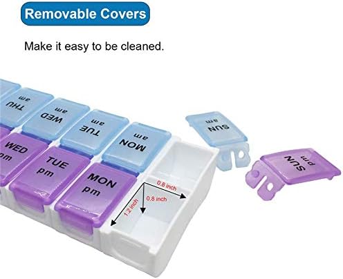 E-Crazy Pill Organizer, Pill Box Twice-a-Day, Weekly Pill Planner with Detachable Compartments, can be Detached as Daily Pill Box, AM PM Pill Organizer