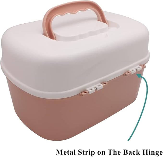 BangQiao Plastic First Aid Storage Box Container Bin with Removable Tray and Portable Handle, Family Emergency Medicine Kit Case Organizer, White&Pink