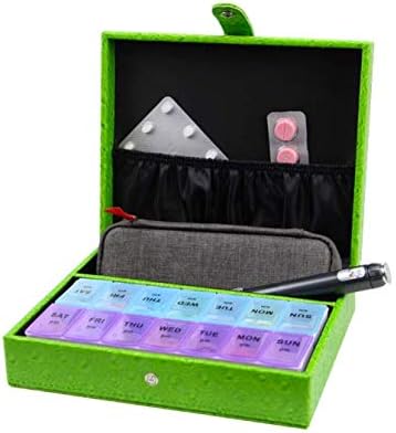 Leather 7 Day AM/PM Pill and Medication Organizer (Green)