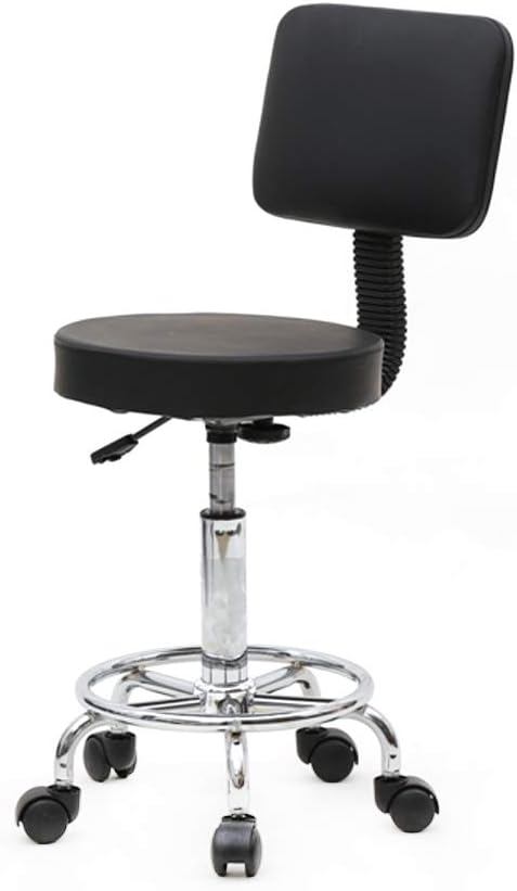Modern Rolling Round Stool Chair,PU Leather Swivel Adjustable Rolling Stools,Ergonomic Swivel Salon Spa Barstools,Office Drafting Chairs,with Backrest Wheels,for Home, Kitchen, Medical, Lab (Black)