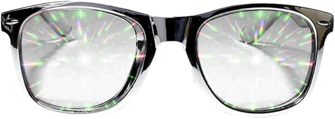 GloFX Ultimate Diffraction Glasses - Chrome - 3D Prism Rainbow Effect - Great Edm, Festival, Concert, Fireworks, Christmas Lights, and Rave Accessory - Chrome Frames